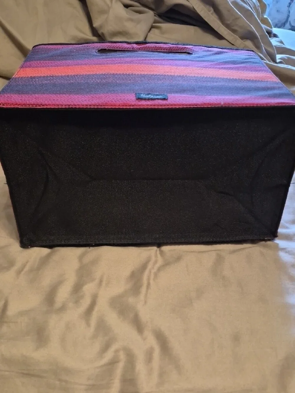 thirty-one Pink, Orange & Brown Striped Fabric Storage Bin with Handle